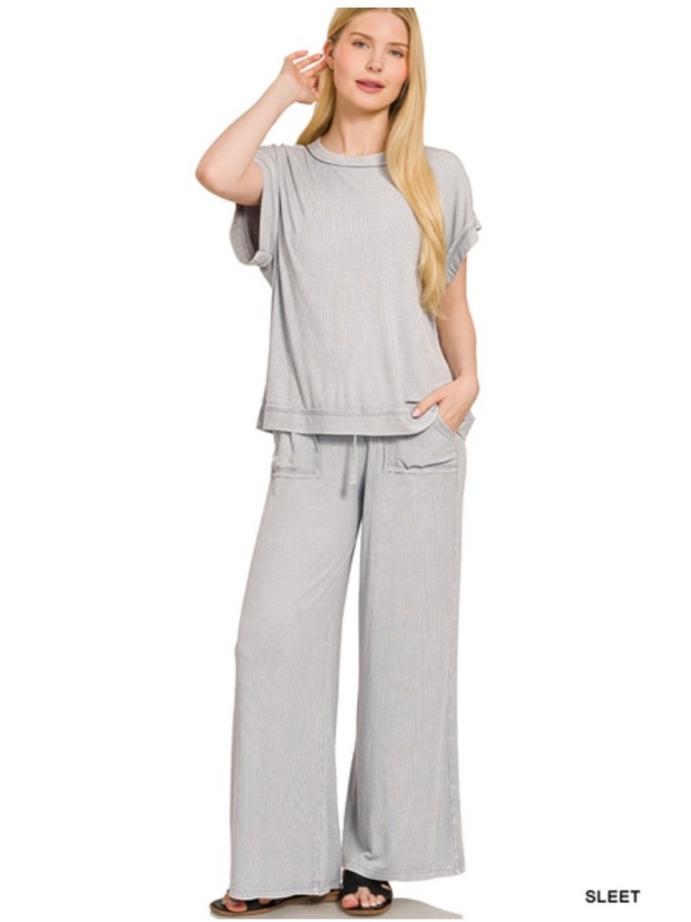 397 ❤️ ZENANA sleet RIBBED ACID WASH RAYON
TOP & PANTS SET